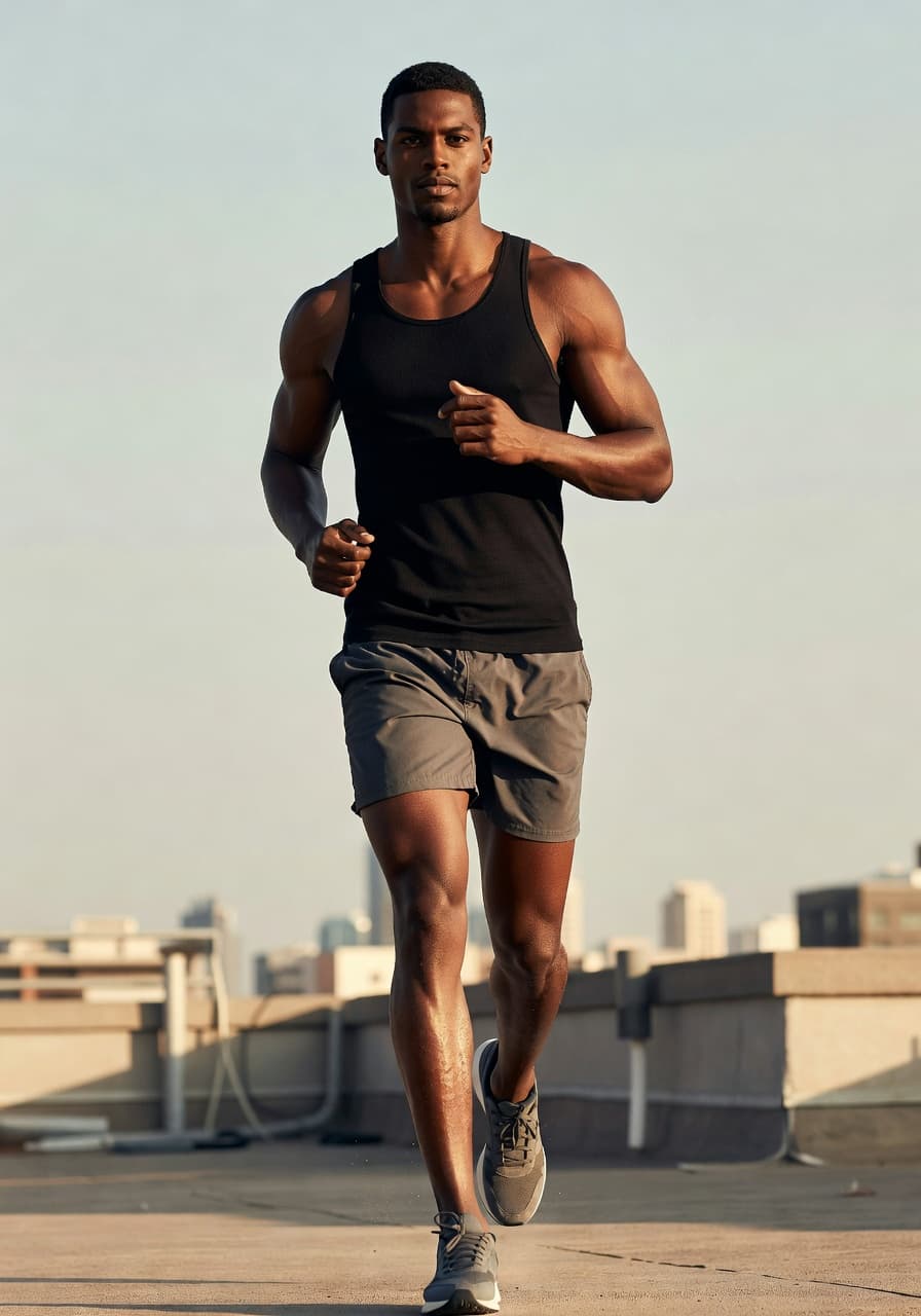 AI Generated - Qutoan Swarza jogs dynamically on a sun-drenched u