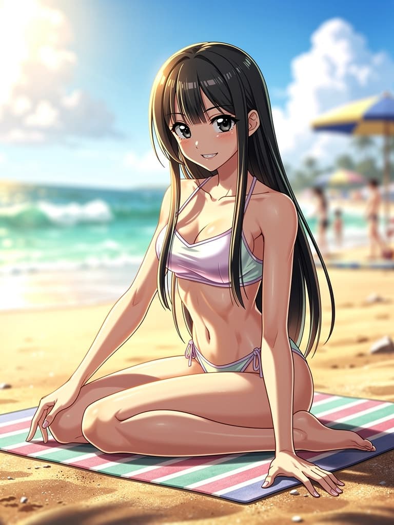 AI Generated - Beach day, relaxed pose, sun-kissed glow