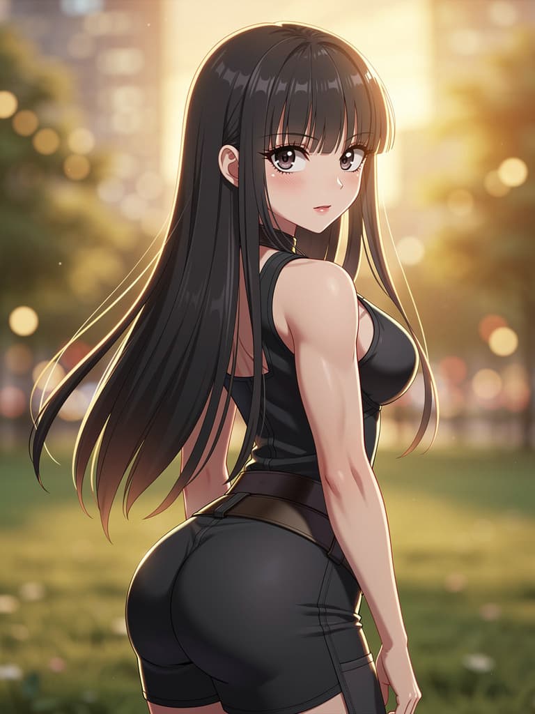 AI Generated - Outdoor golden hour, candid over-the-shoulder look